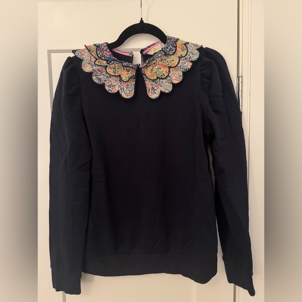 Boden Navy Top with floral collar